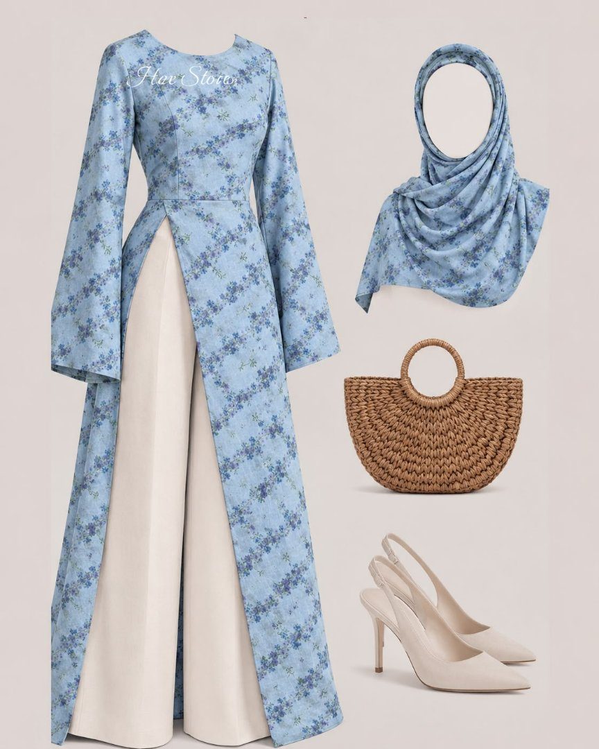 Beautiful Turkish Set 🍂✨🧶 Liberty Cotton Hijab / Scarf Liberty Cotton silted Gown CEY Cotton Pant Full Set Price : 3,000 — photo 4