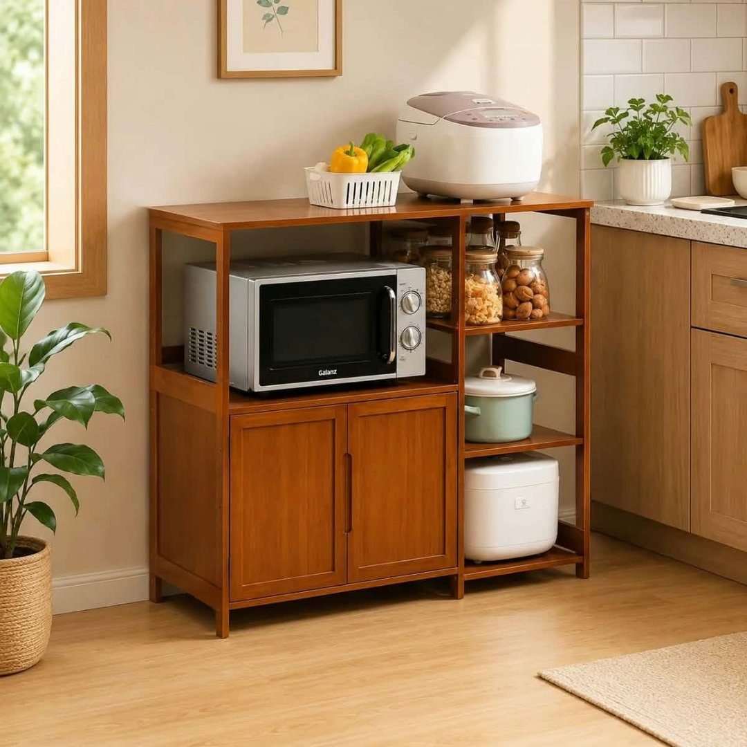 Microwave Stand with Multi-Tier Storage Shelves