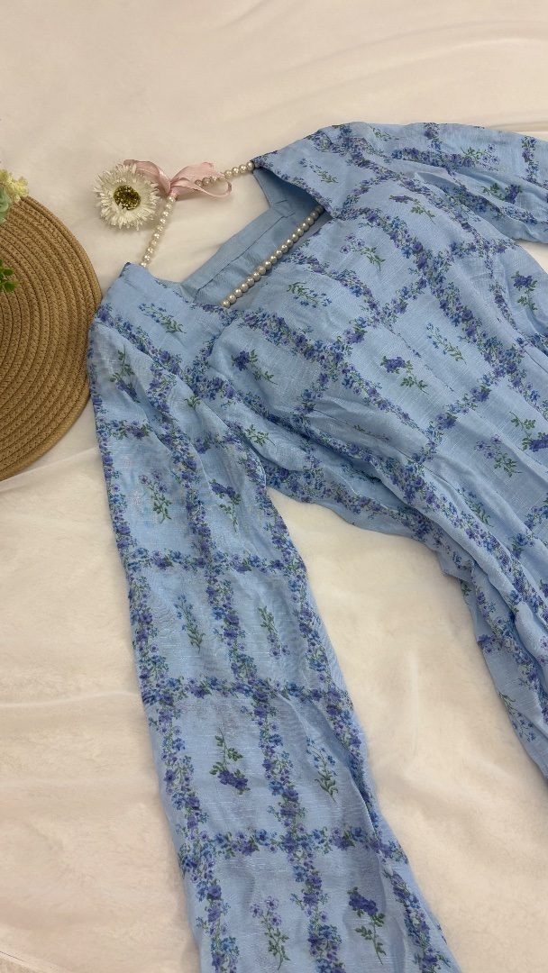 Blue Floral Tunic & Denim Pant Set — photo 3