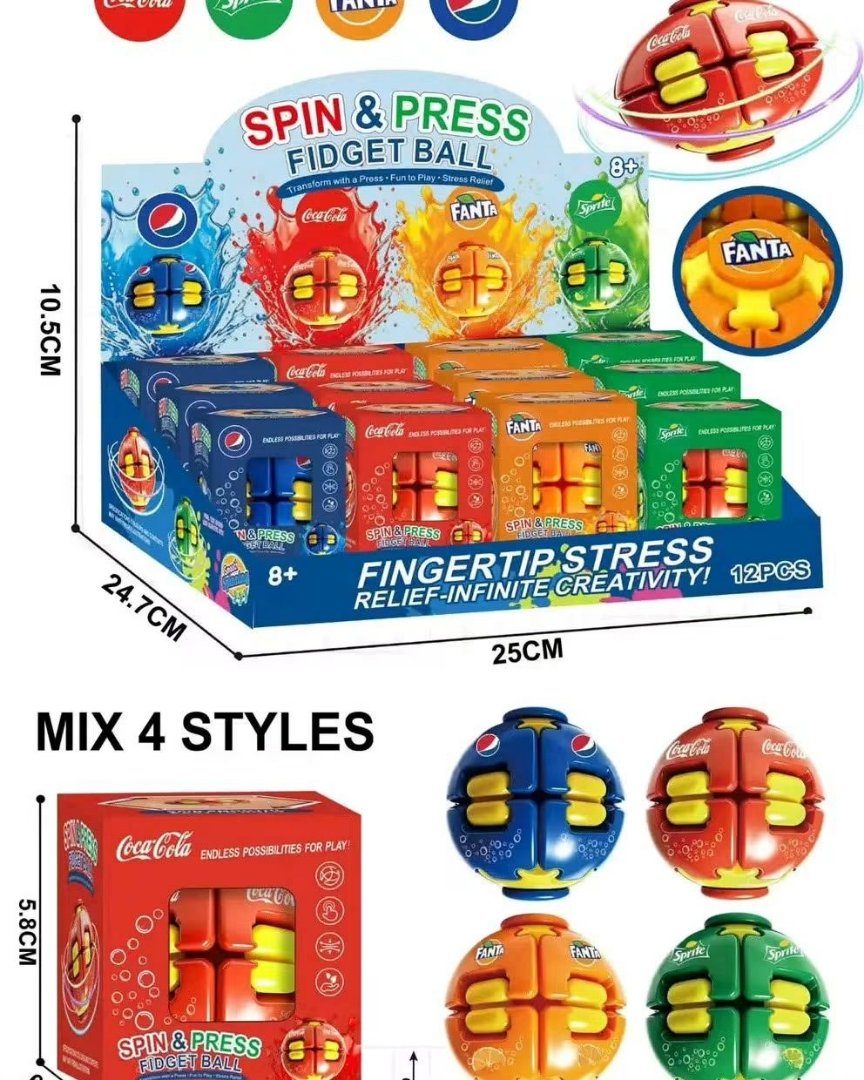 Spin & Press Fidget Ball - Fingertip Stress Relief Toy for Kids & Adults (Mix 4 Branding Styles)