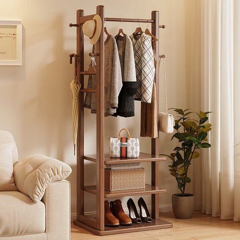 Wooden Multi Layer Alna With 6 Hook And 3 Shelf For Bedroom| wooden cloth stand