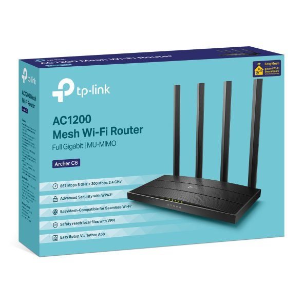 TP-Link Archer C6 AC1200 Mesh Wi-Fi Gigabit Router