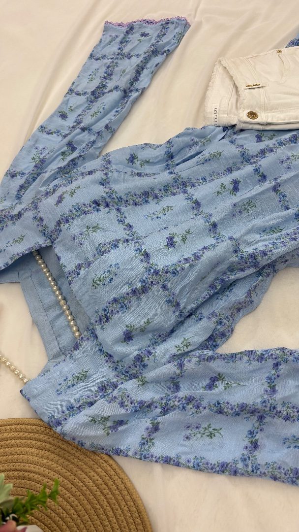 Blue Floral Tunic & Denim Pant Set — photo 2