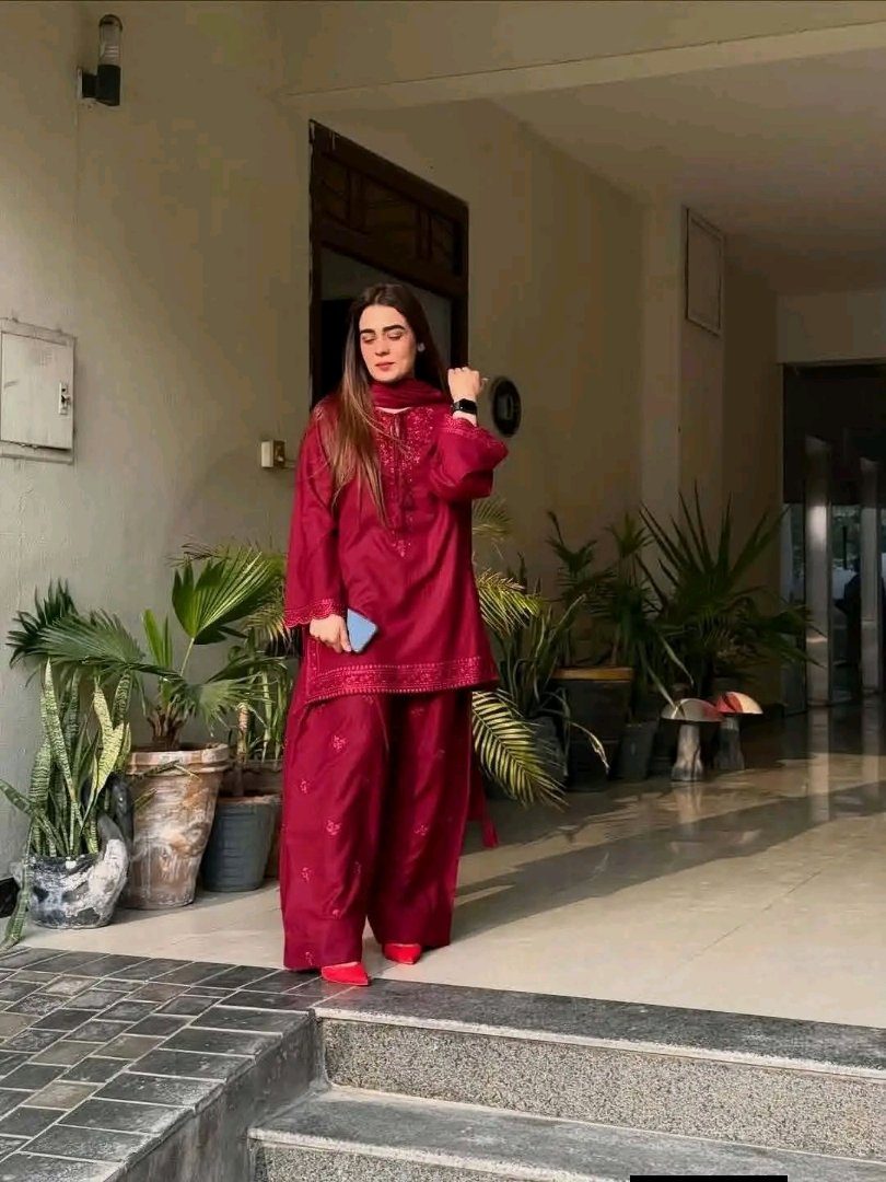 🌹 Maroon Elegance Embroidery Set — ছবি ২
