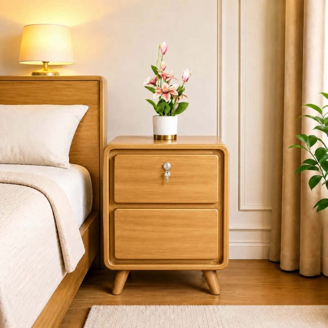 Modern Wooden Bedside Cabinet with Drawer Lock