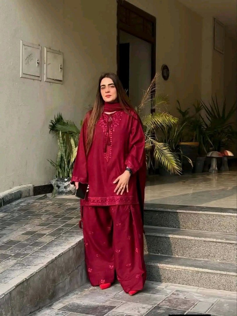 🌹 Maroon Elegance Embroidery Set — ছবি ৪