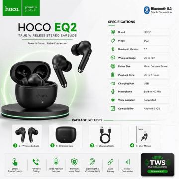 HOCO EQ2 Bluetooth 5.3 TWS Wireless Earbuds — TechHaven BD