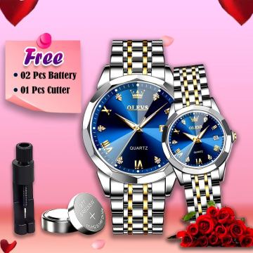 ⌚ OLEVS Luxury Stainless Steel Couple Watch (Navy Blue) 💙 | BEST DEAL 🔥 🔥 — SHIHAB'S CHOICE
