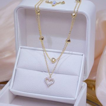 Korean Double Layer Heart Necklace Shiny Bling Zircon For Women — বাজার