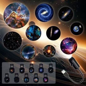 USB Planet Projection Lamp with 10 Galaxy Films - 360° Flexible Earth & Moon Star Projector - Romantic Night Light for B — নীড়বন